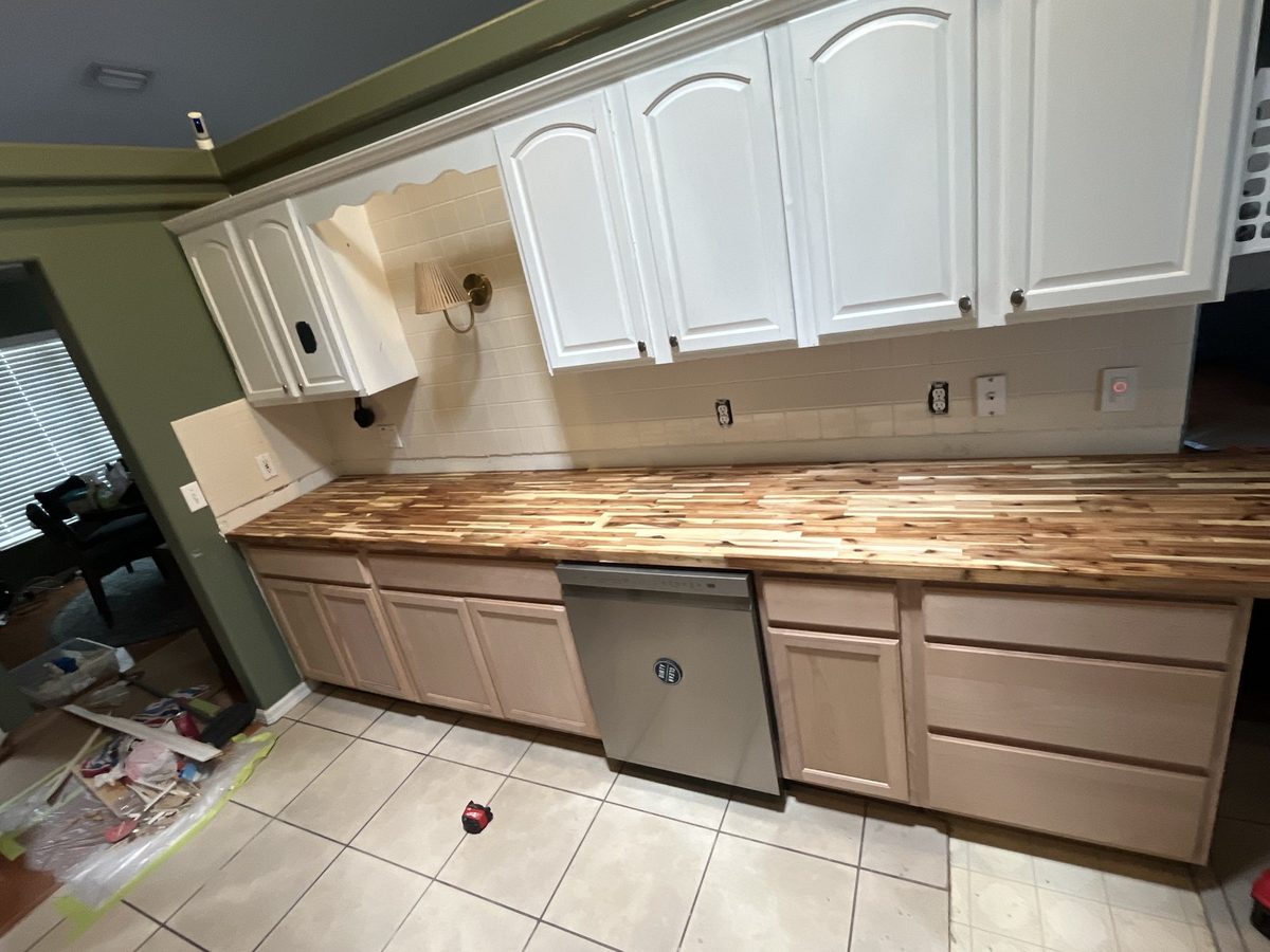 Kitchen remodel with new butcher block countertop